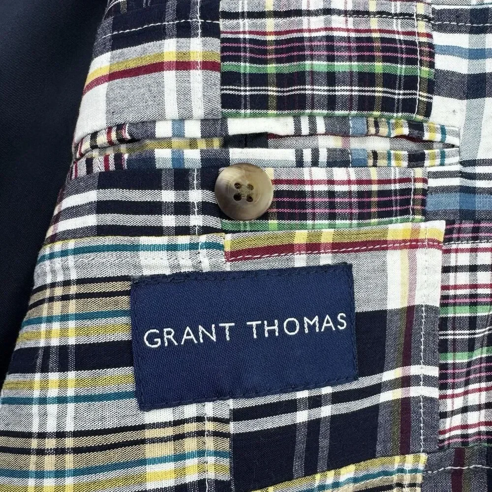 Grant Thomas Madras Patchwork Blazer Sport Coat Mens M Cotton Preppy Ivy Plaid